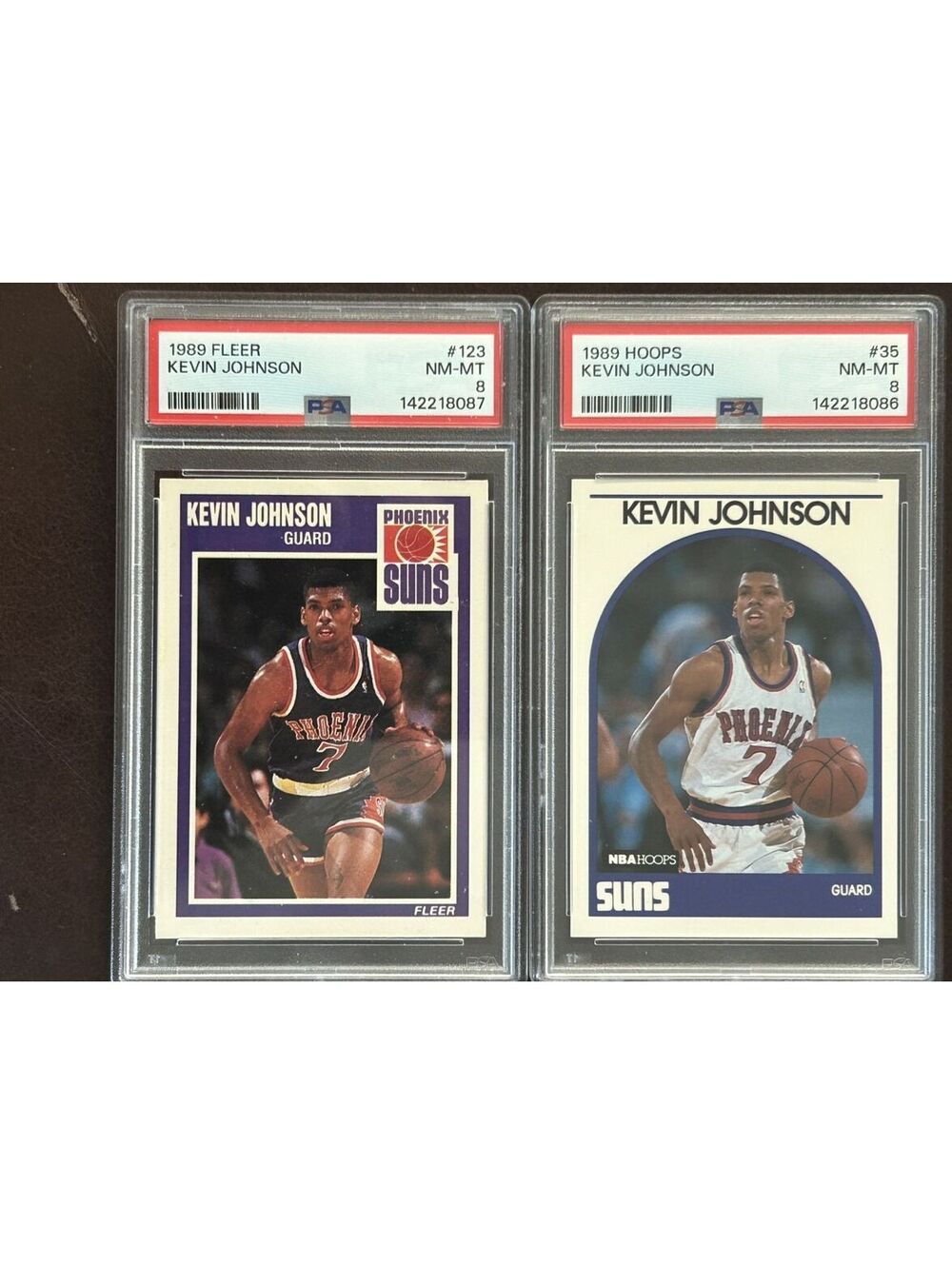 KEVIN JOHNSON ROOKIE PSA GRADED 8 NM-MT 1989 FLEER #123 & HOOPS #35 LOT OF 2.